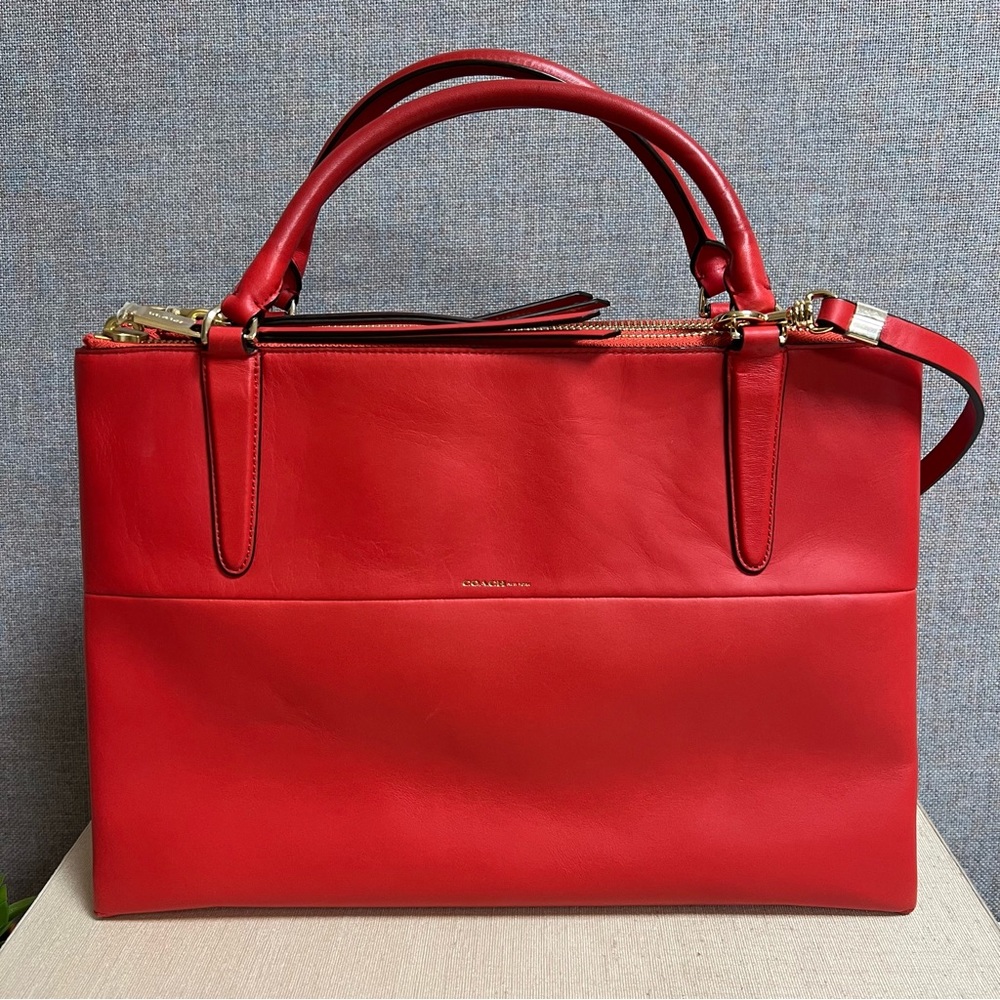 Authentic Coach Soft Borough In Vermillion Leather Purse 30348
